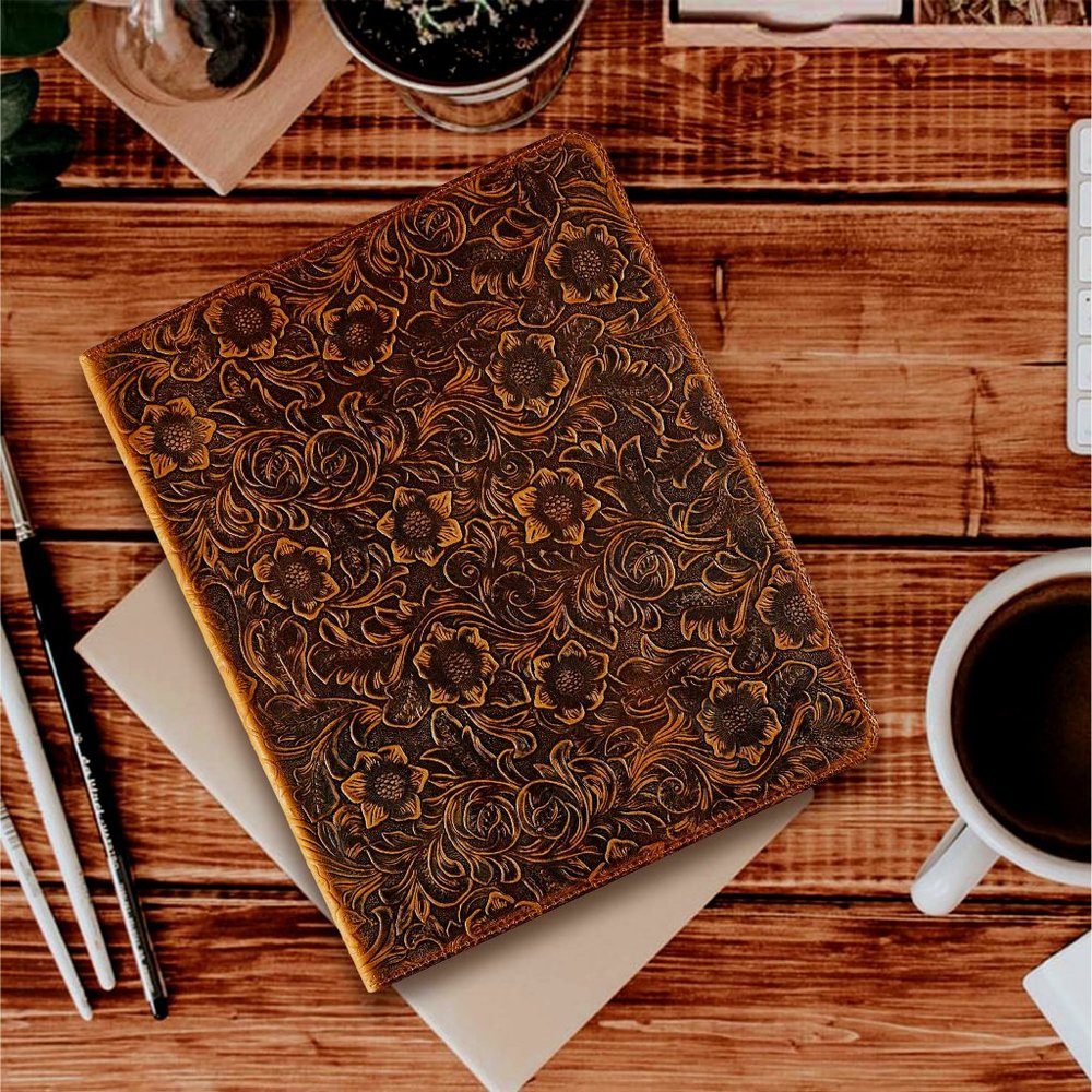 iPad Air 2/iPad 9.7" Case - With/Without Pencil Holder - Carved Genuine Leather